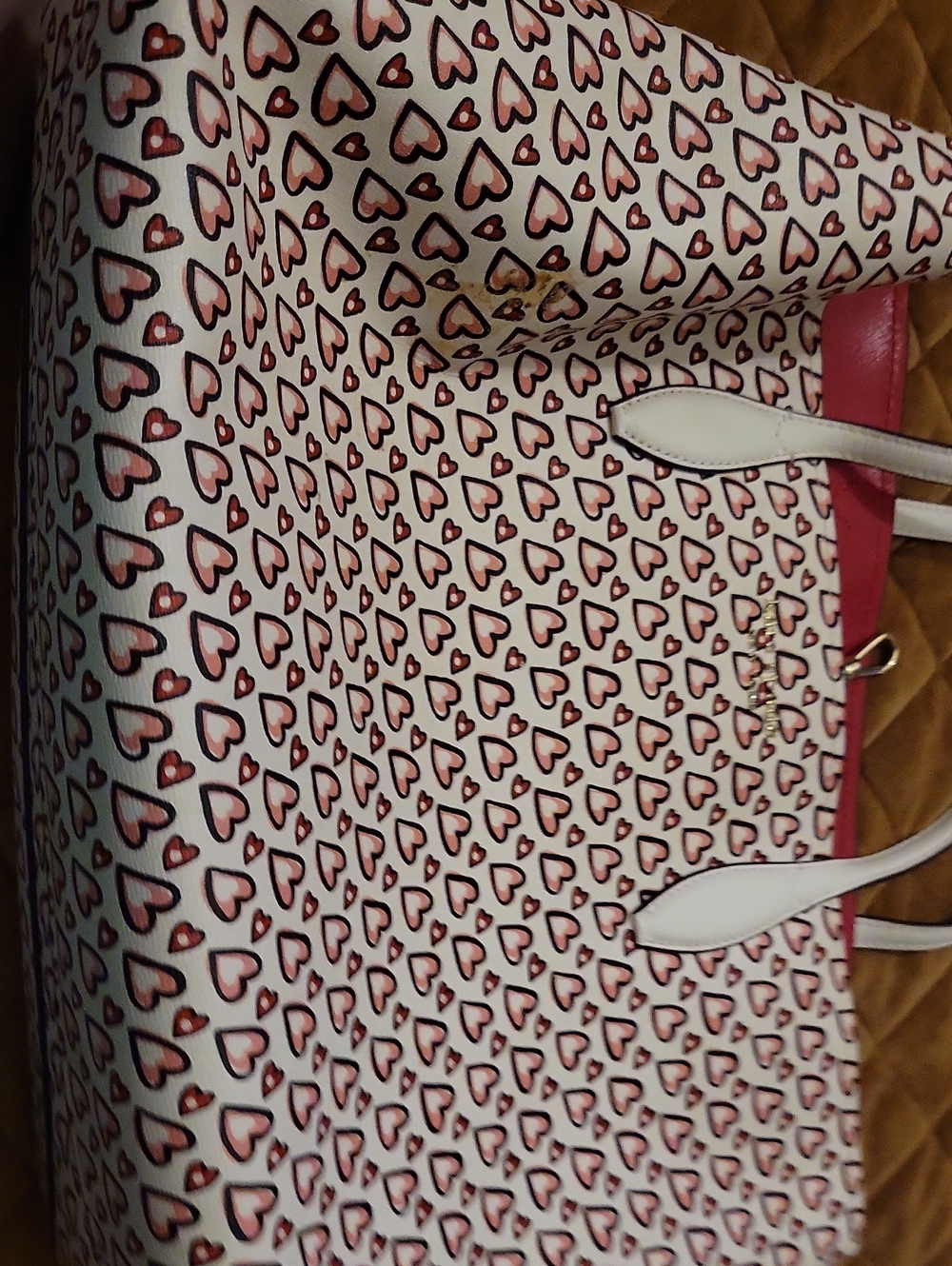 kate spade White Tote with Pink Heart Print